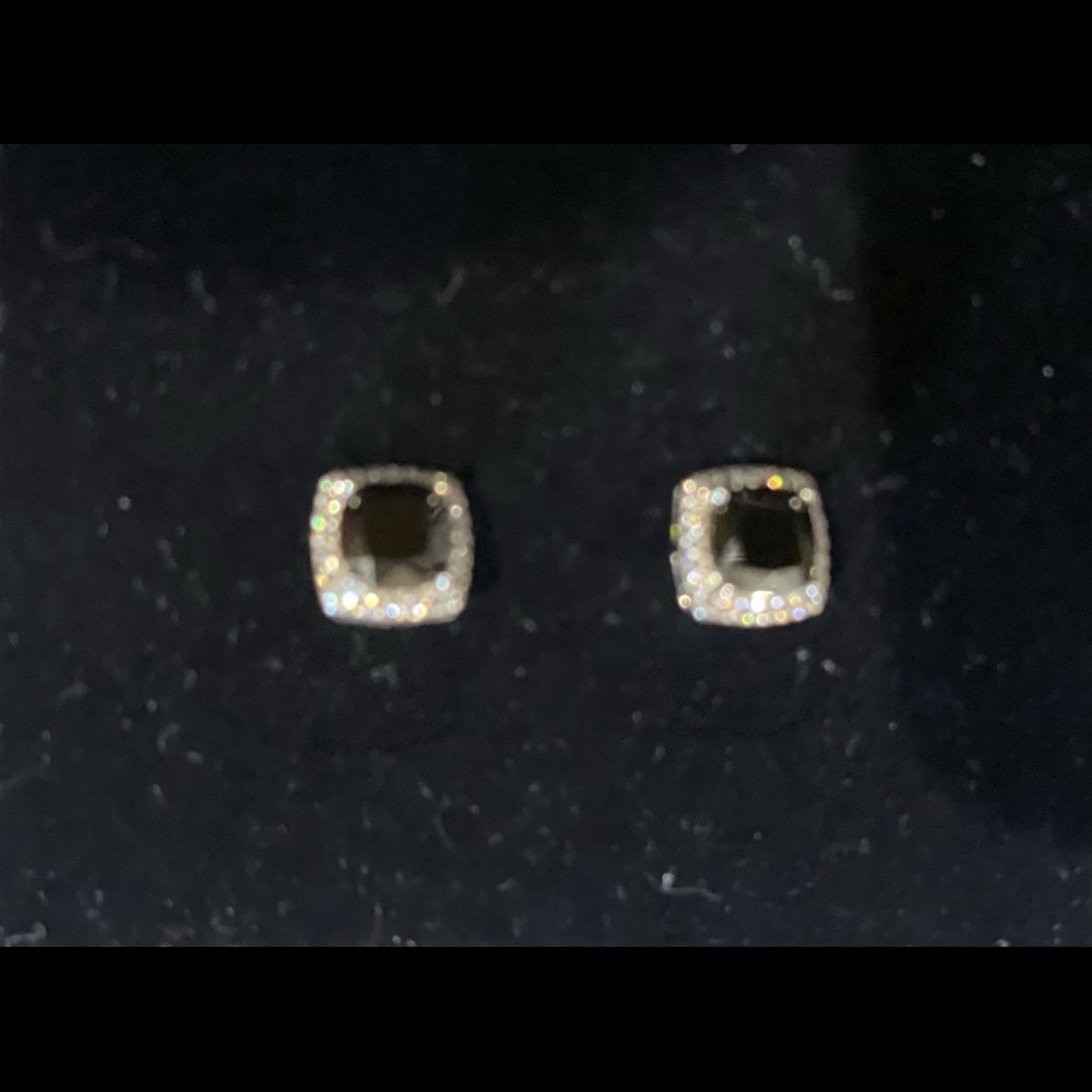 935 silver  setting w  black w rhinestones earrings